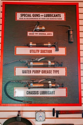 Special Guns and Lubricants Examples for cars: Includes Grease Type Universal Joints, Utility Suction, Water Pump Grease Type, and Chassis Lubricant